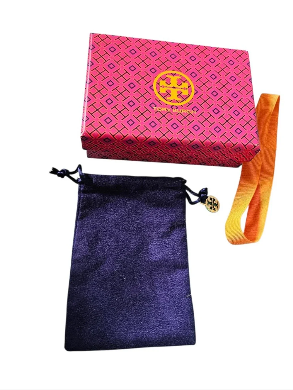 Tory Burch Empty Jewelry Gift Box, Ribbon & Charm Dust Bag Set